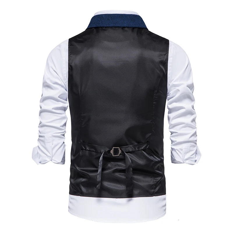 Men Suit Vest Herringbone Fabric Waistcoat Business Wedding Casual Turndown Collar Mens Dress Blazer Vests Formal Party V07 240615