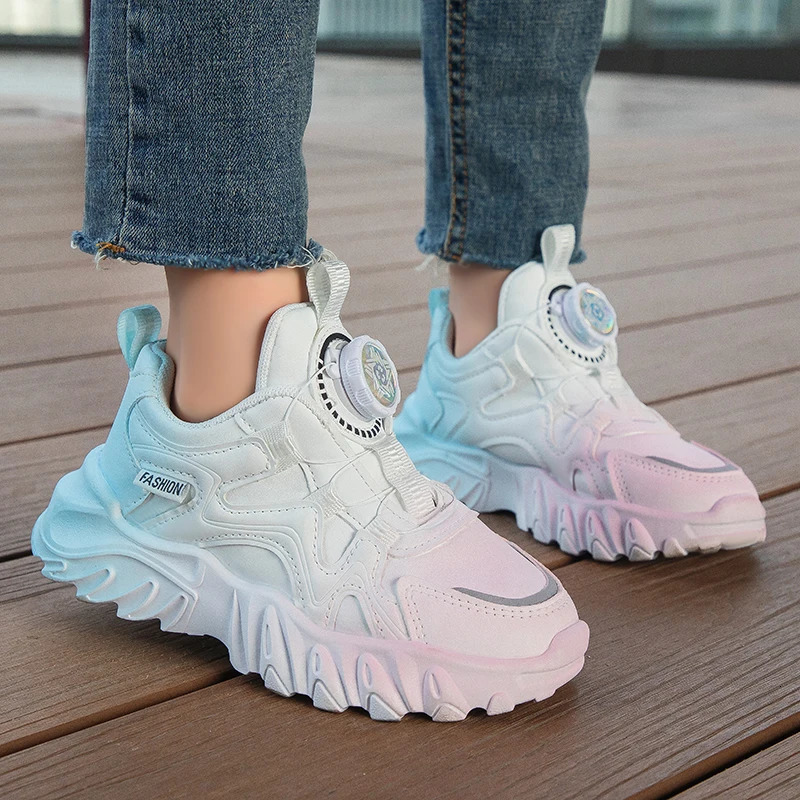 Children Girls Sneakers Fashion Gradient Leather Kids Sports Tennis for Girl White School Platform Sneaker Boy Shoes 240627 H260207 H260305