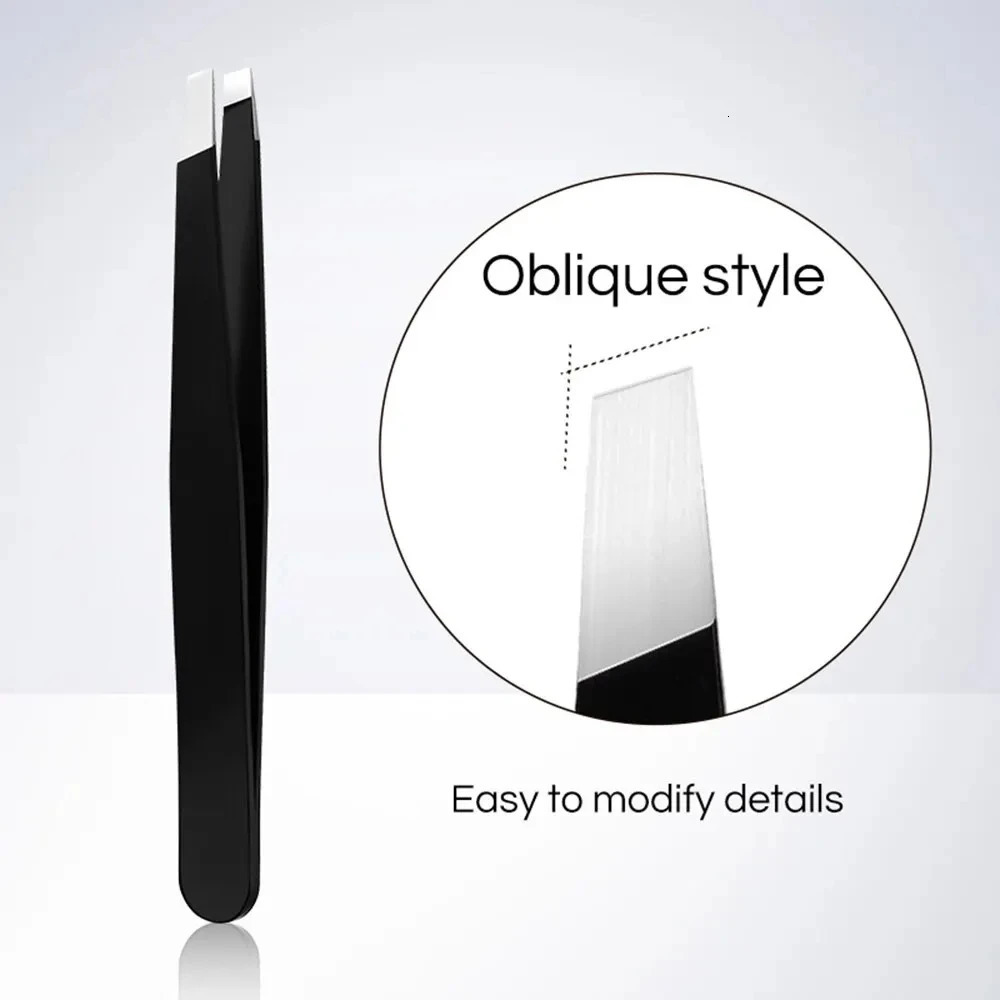 GECOMO Stainless Steel Black Eyebrow Tweezer with Slant and Flat Point Beauty Tools for Eyebrows Ingrown Hair Removal 240626