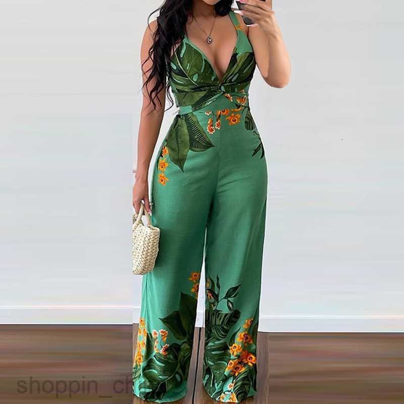 Women's Jumpsuits Rompers Women's Summer New Printed V-neck Slim Fit jumpsuit 661