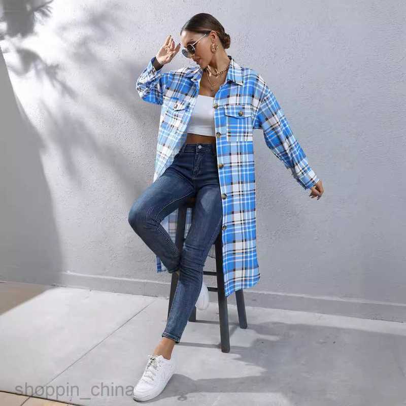 fashion Women Jackets Coats Women's autumn and winter checkered single breasted long windbreaker jacket
