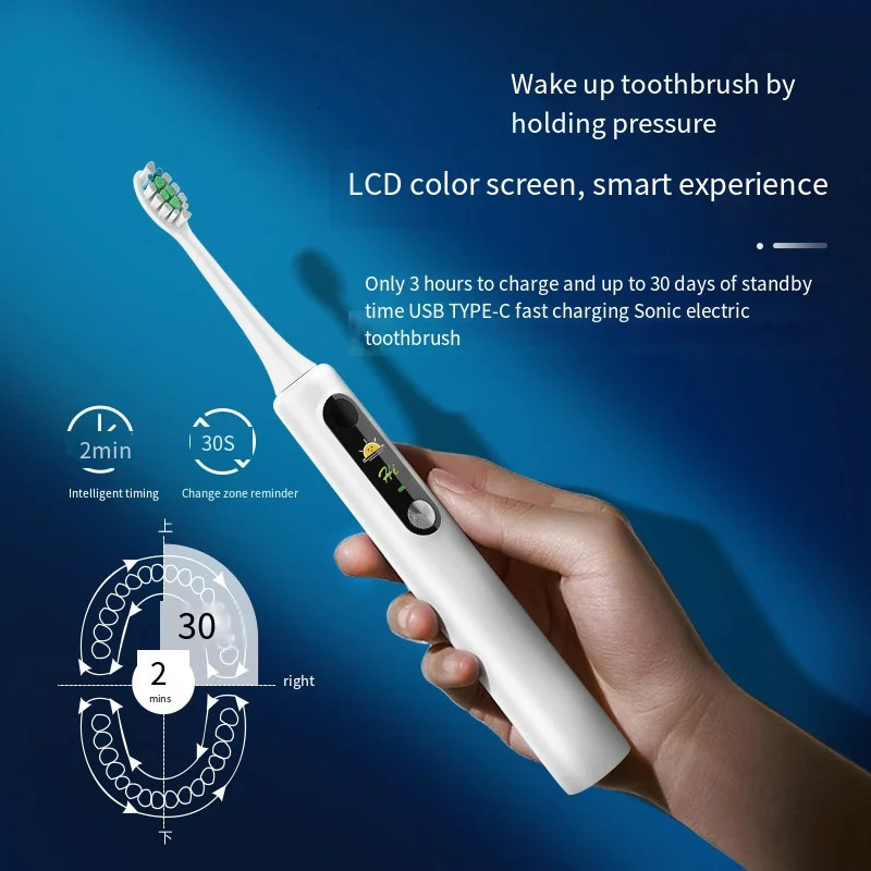 Intelligent Magnetic Suspension Ultrasonic Electric Toothbrush Rechargeable Soft Bristles Waterproof Screen / Visualization DIY 240627
