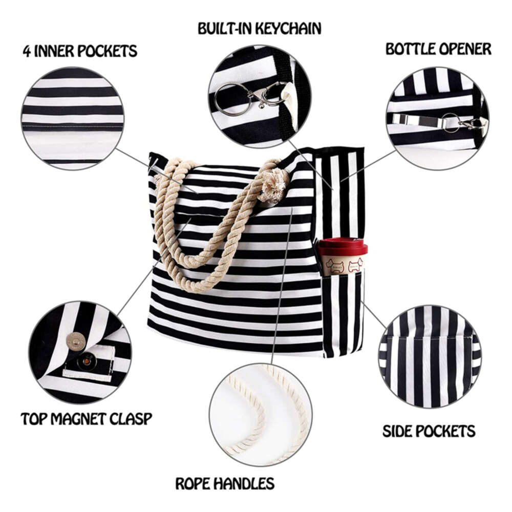 Casual Striped Canvas For Women Large Capacity Shoulder Daily Shopping Totes Student Bookbag for School Travel Beach Bag H6.27#26.8 ddmy ef65
