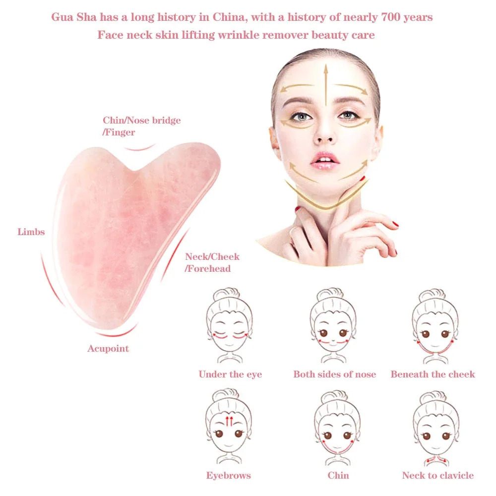Natural Rose Jade Gua Sha Gouache Scraper Massager for Face Body Skin Beauty SPA Care Tools 240626