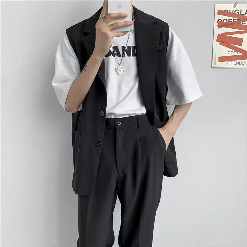 Spring Suit Vest Mens Fashion Gray Black Dress Jacket Men Suit Jacket Korean Loose Business Society Mens Blazer Vest M-2XL 240615