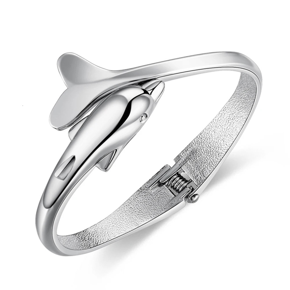 Arrivals Fashion Ladys Jewelry Animal Dolphin Bangle Statement Cuff Bracelets In Gold or Silver Color for Women Enagagement 240626