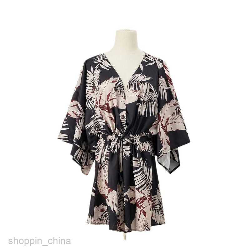 Basic Casual Dresses Women Dress Women's Summer Leaf Print 3/4 Sleeve Dress