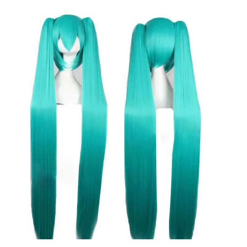 43in Hair Miku Cosplay Wig Long Heat Resistant Synthetic Hair Clip Ponytails Wigs + Wig Cap