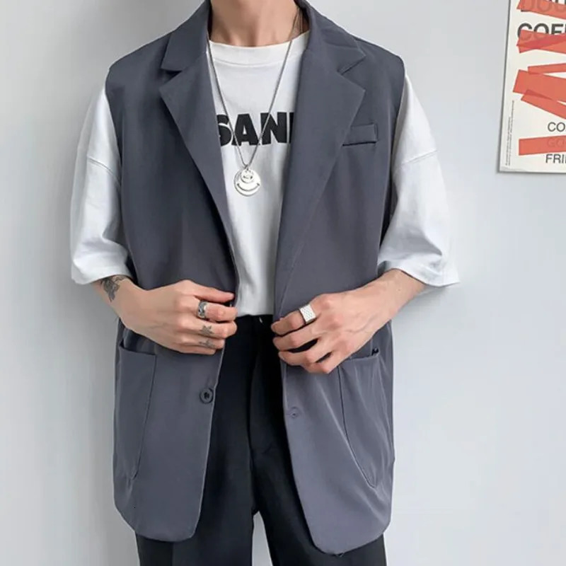 Spring Suit Vest Mens Fashion Gray Black Dress Jacket Men Suit Jacket Korean Loose Business Society Mens Blazer Vest M-2XL 240615