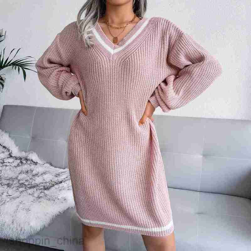 Women Casual Dresses fashion dress style autumn winter college style V-neck wool dress knitted dress women's wear