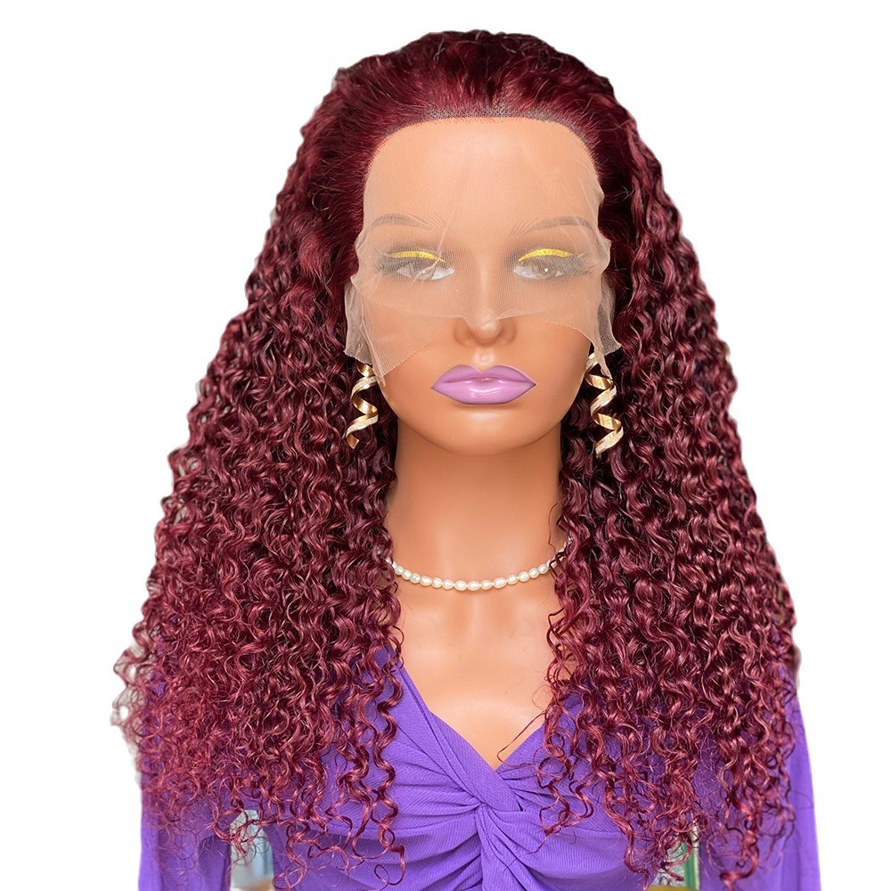 13x4 Red Color 150% DensityCurly Human Hair Wigs for Women 99J Burgundy Transparent Deep Wave Lace Frontal Brazilian Wig