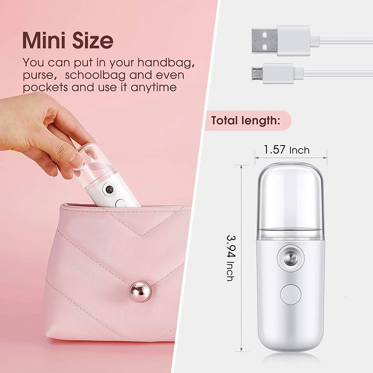 30ml Mini Humidifier Portable Rechargeable Small Steamer Wireless Nano Personal Face Hydrat Sprayer Cool Mist Maker 240626