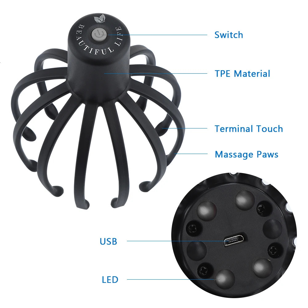 Electric Head Massager with Three Gears 12 TPE Massage Claws Head Massage Device USB Rechargeable 240626