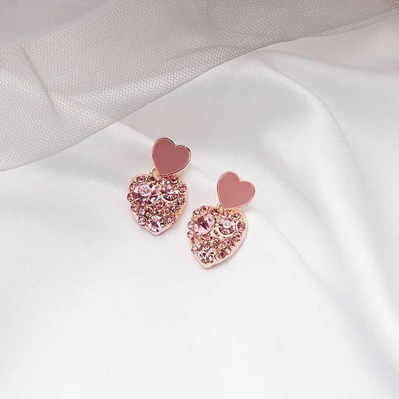 Charm Pink Enamel Oil Crystal Rhinestones Heart Drop Earrings for Women New Fashion Cute Sweet Love Party Girls Gift Jewelry pendiente