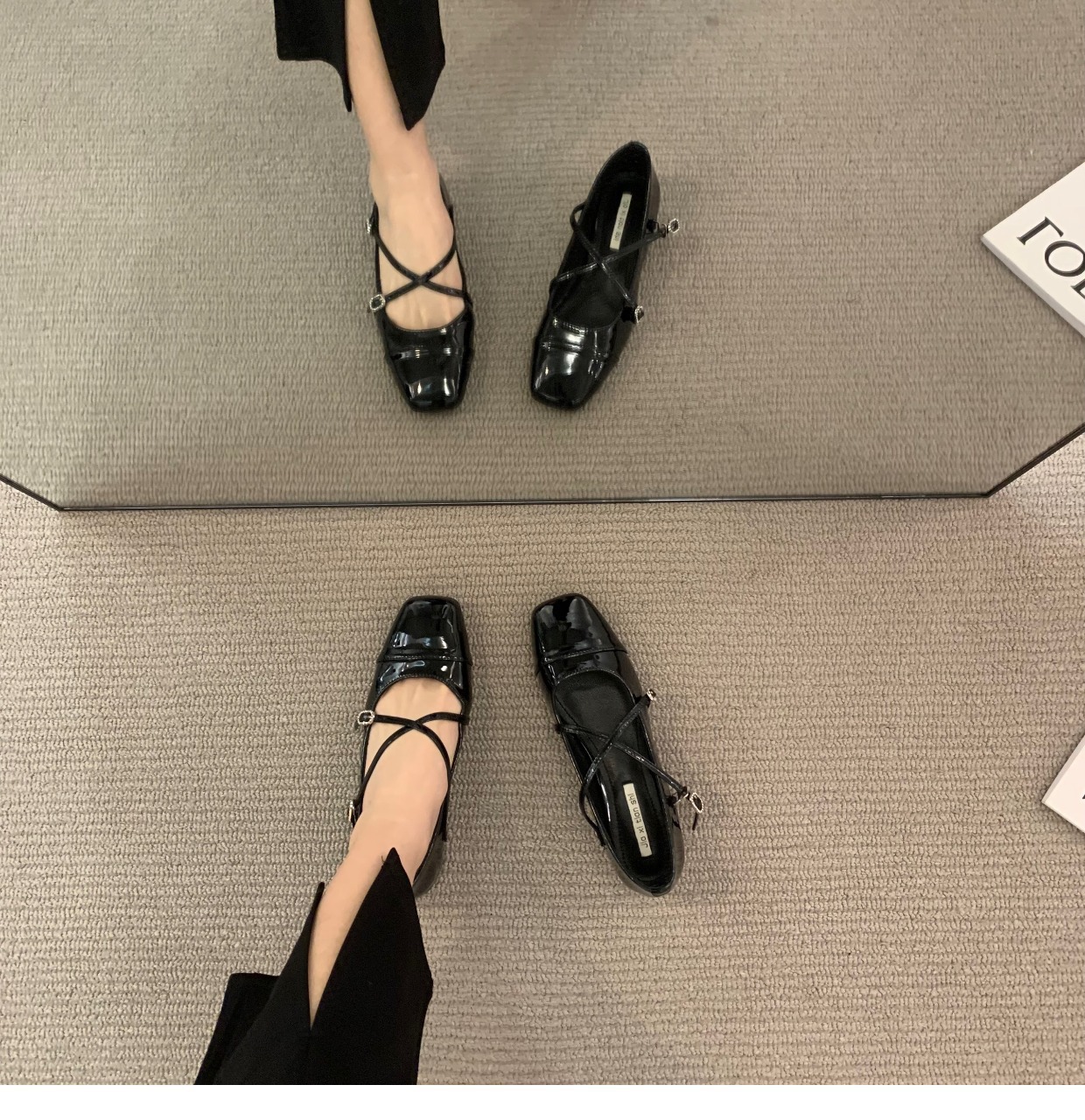 Block Heel Cross Mary Jane Square Toe Single Shoes Women's Shoes 2024 New Spring Flats