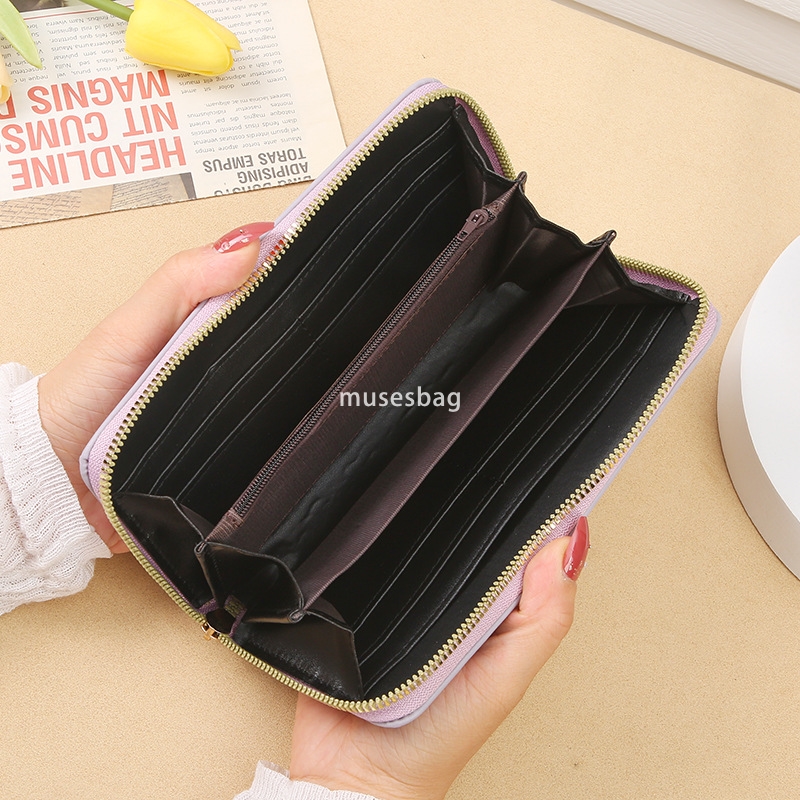 Korean women's high-end feeling new classic and practical large capacity wallet long lightweight multi card single zipper high-end hand-held bag 