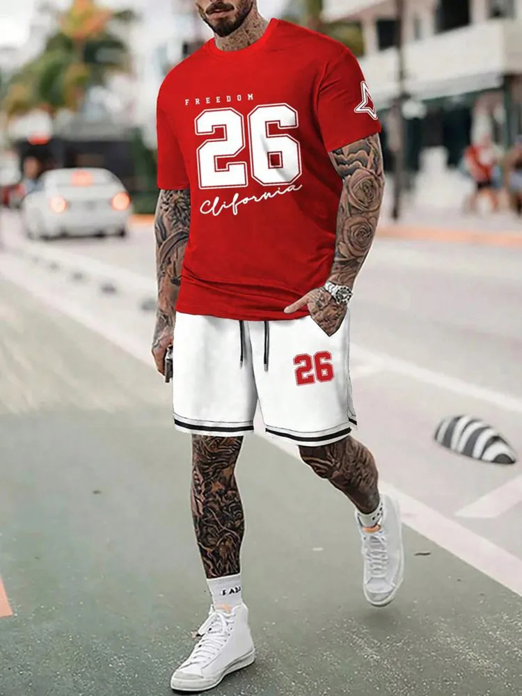 Casual T-Shirt Outfit Set Mens Tracksuit Set 3D Short Sleeve Suit Lightweight Hawaiian 2 Piece Street Wear Mens Clothing 240614