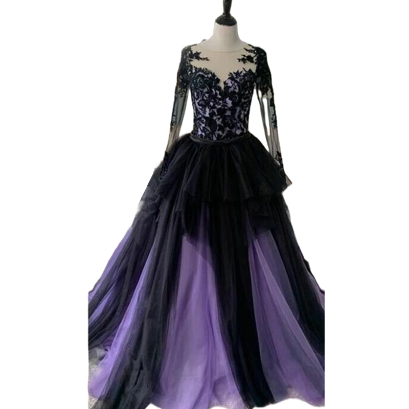 Gothic Black Lace Wedding Dresses With Detachable Skirt 2 In 1 Boho Mermaid Bride Gown Long Sleeves Illusion Back Appliques Vintage Wedding Gowns