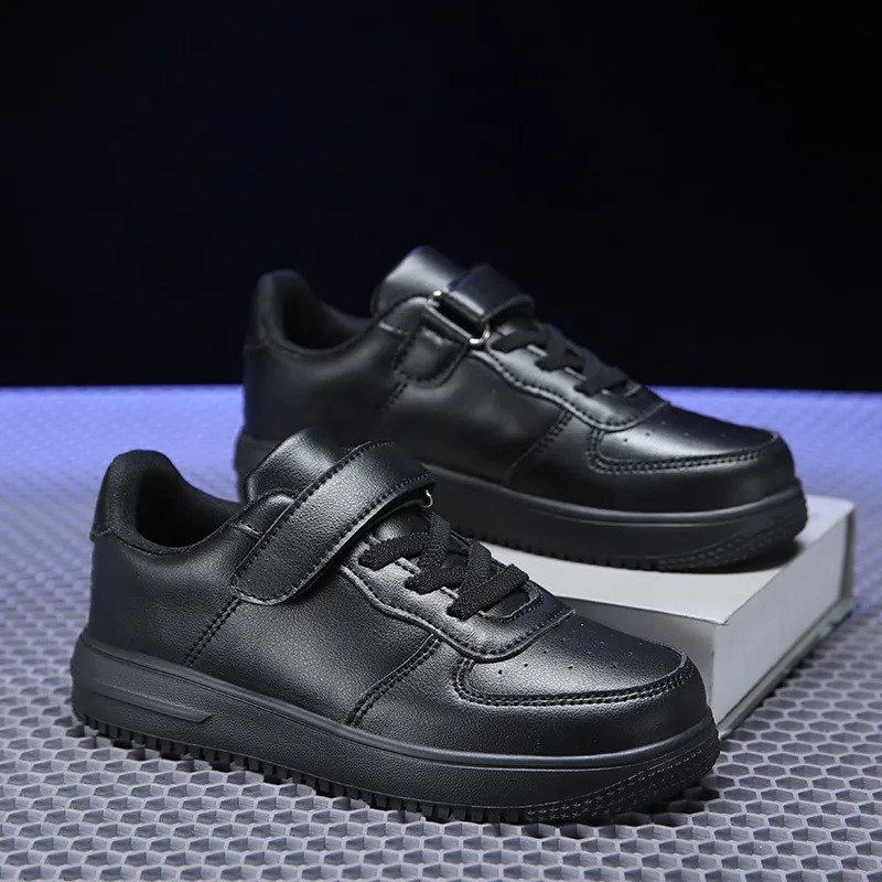 Black childrens shoes boys sports shoes 6 to 12 years old 2024 new school leather childrens casual sports shoes 240627