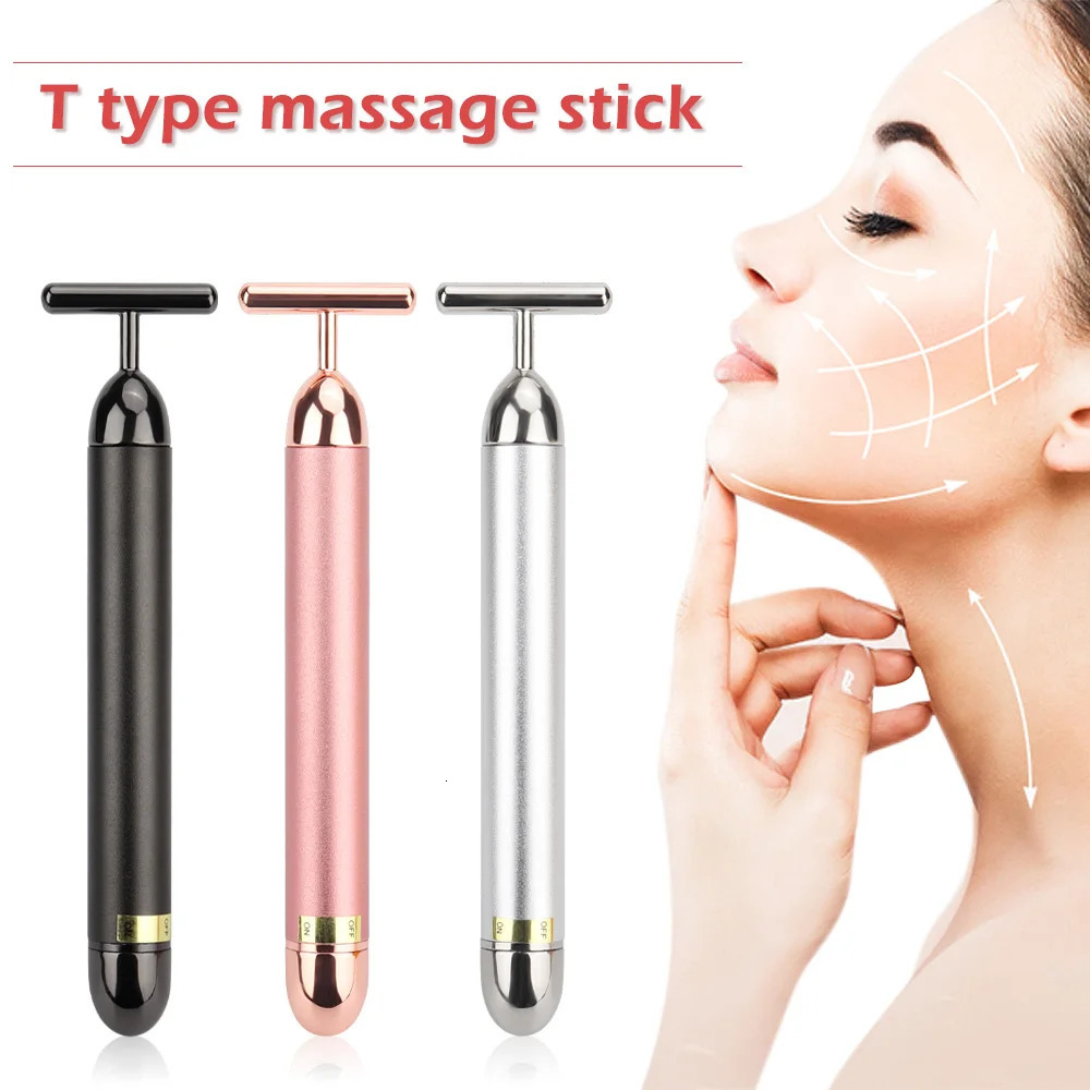 24K Gold Roller Vibrating Massager Slimming Skin Beauty Pulse Face Massage Lift Bar 240626