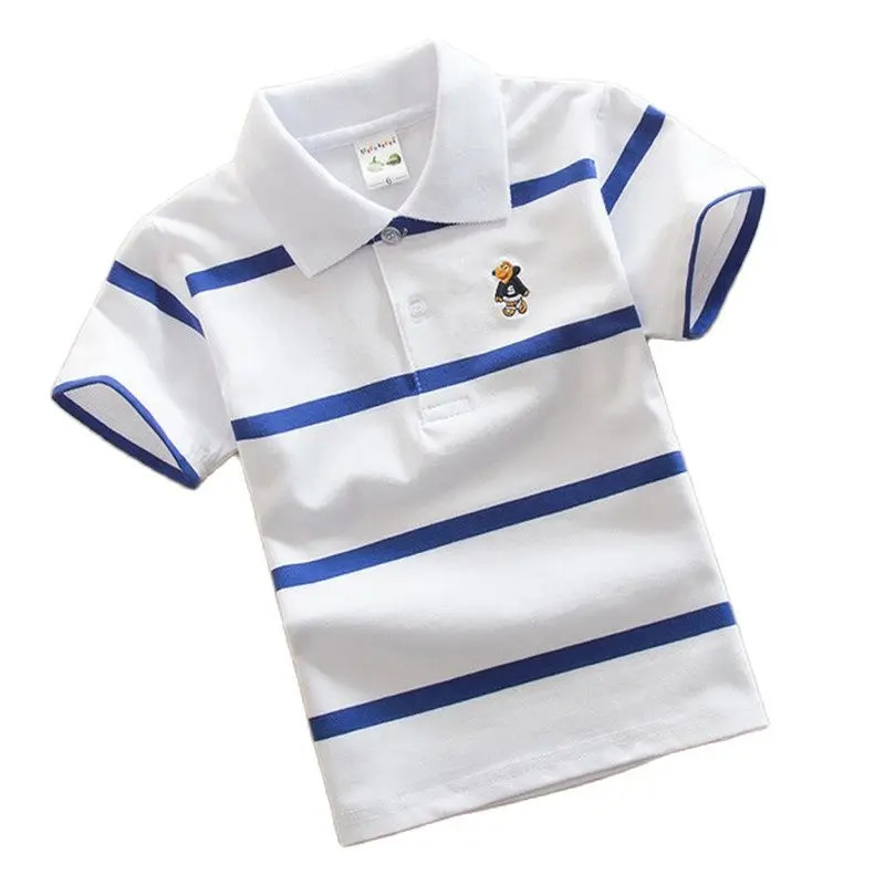 Baby Boy Polo Shirt 2-15 Years Teenagers Summer Kids Children Toddler Short Sleeve Shirts Tops Stripes Fashion Cotton Clothing 240626