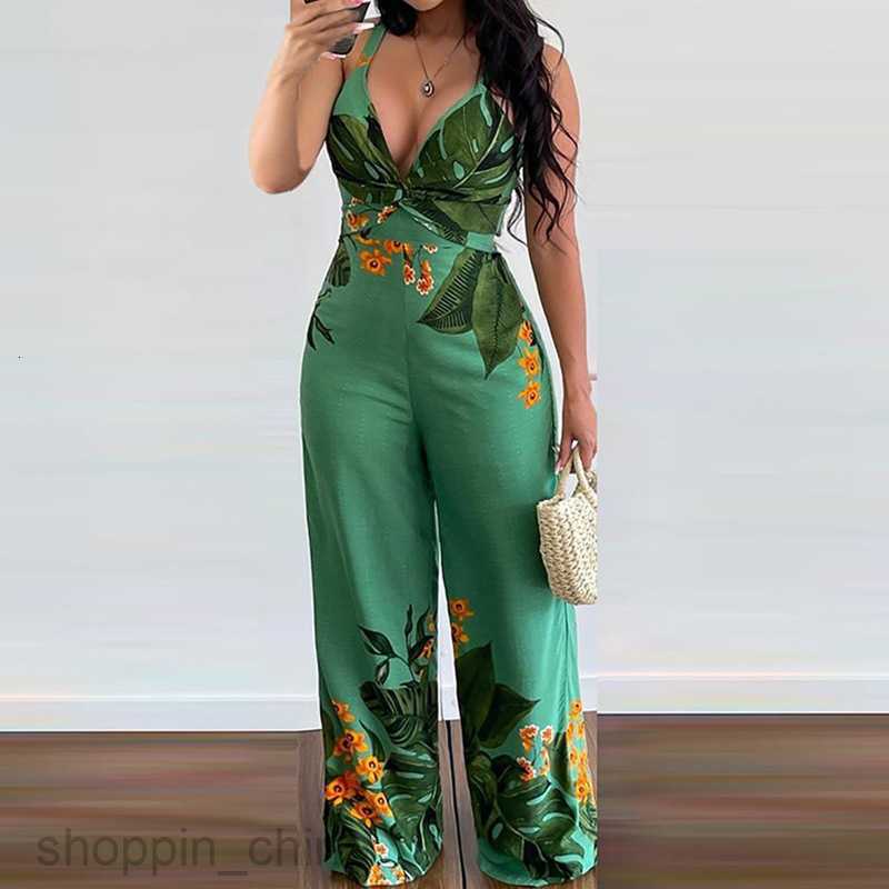 Women's Jumpsuits Rompers Women's Summer New Printed V-neck Slim Fit jumpsuit 661