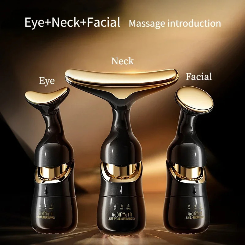 3 In 1 Face Massager Neck Eye Massage Introducer Microcurrent Skin Rejuvenation Anti Aging Beauty Device Drop 240626