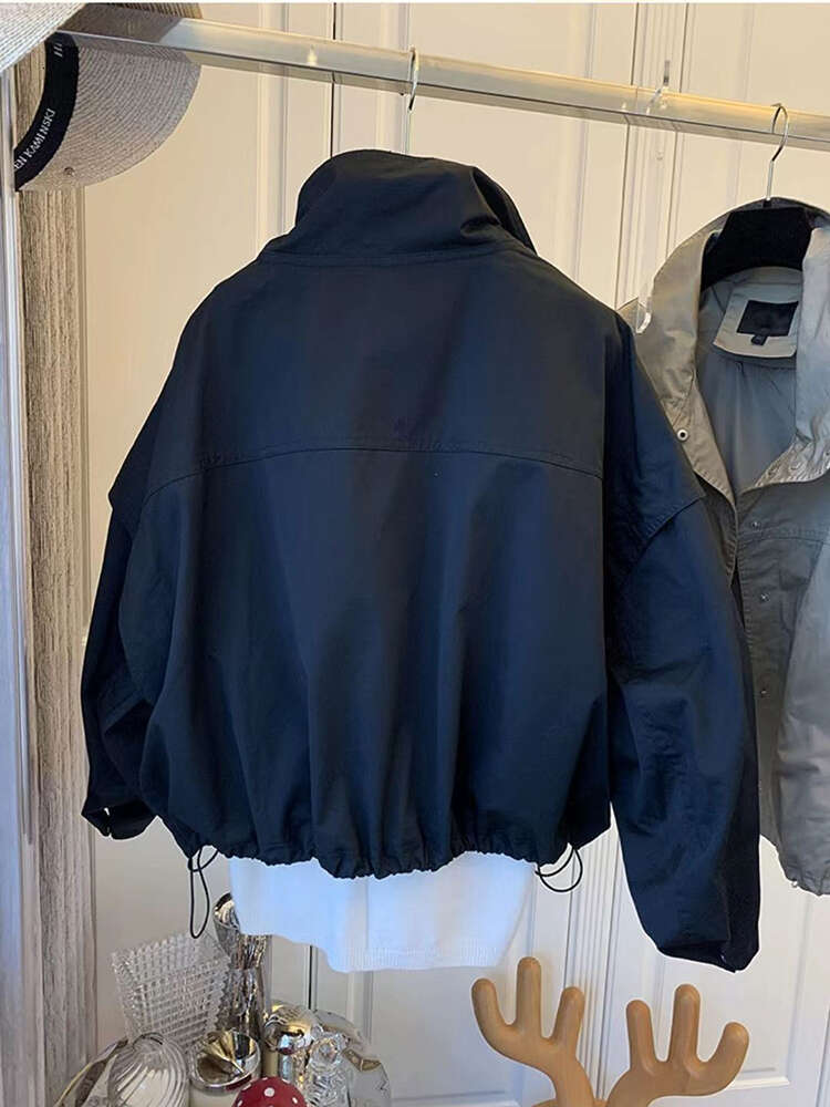 Women's Bomber Stand Collar Loose Windbreaker Coat autumn Drawstring Basic Jacket Female outwear F6.27#43