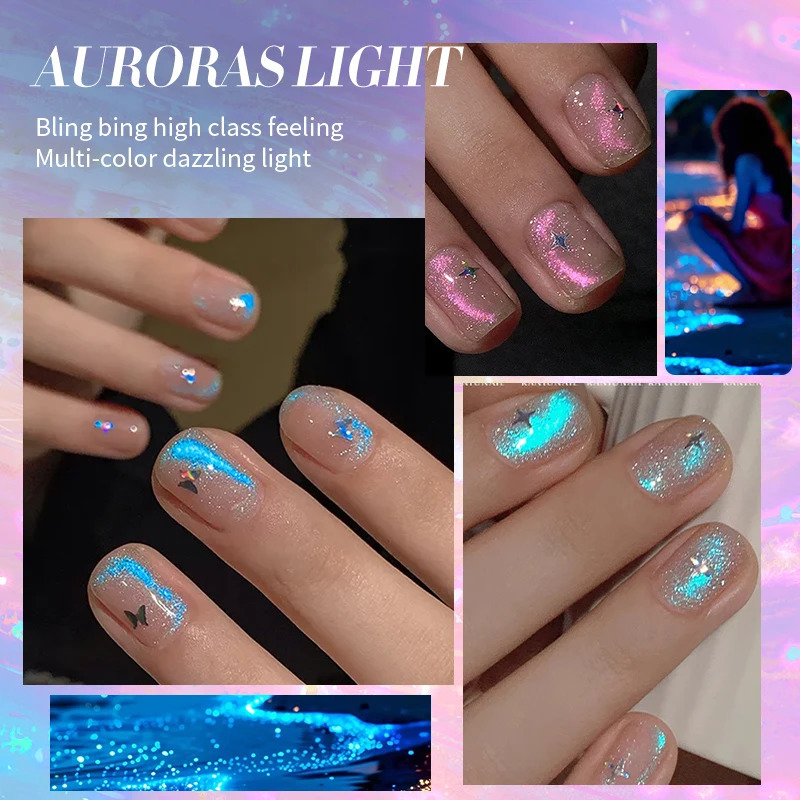 10ml Auroras Blue Cat Magnetic Gel Nail Polish Shining Glimmer Fairy Crystal Magnetic Gel Polish for Summer Nail DIY 240626