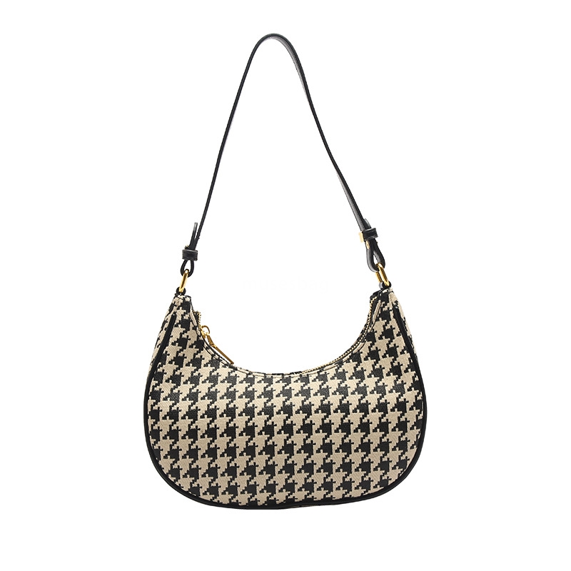 Korean version of trendy underarm bag for women in spring and summer new retro thousand bird grid method stick crescent bag single shoulder handbag
