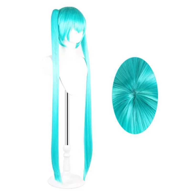 43in Hair Miku Cosplay Wig Long Heat Resistant Synthetic Hair Clip Ponytails Wigs + Wig Cap