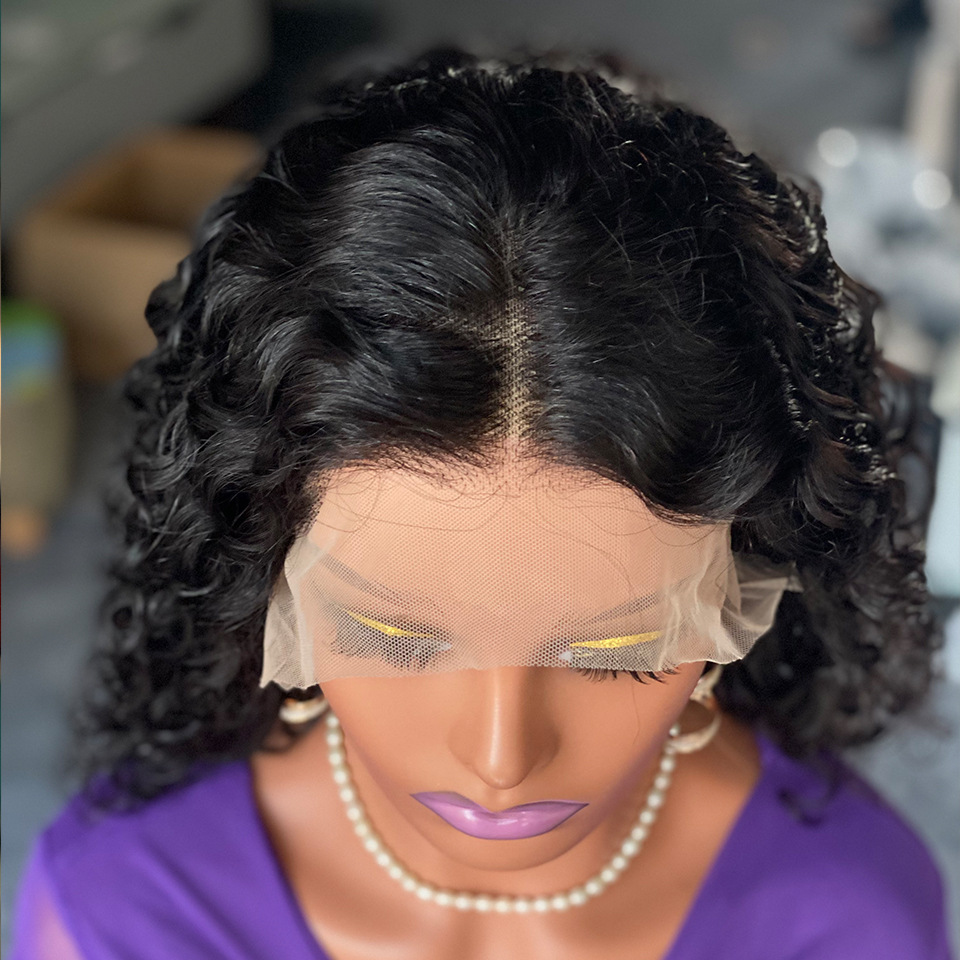 Promotion Water Wave Front Human Hair Wigs 13x4Lace Front Wig Closure Glueless Ready To Go Wear180% Density Curly Short Bob