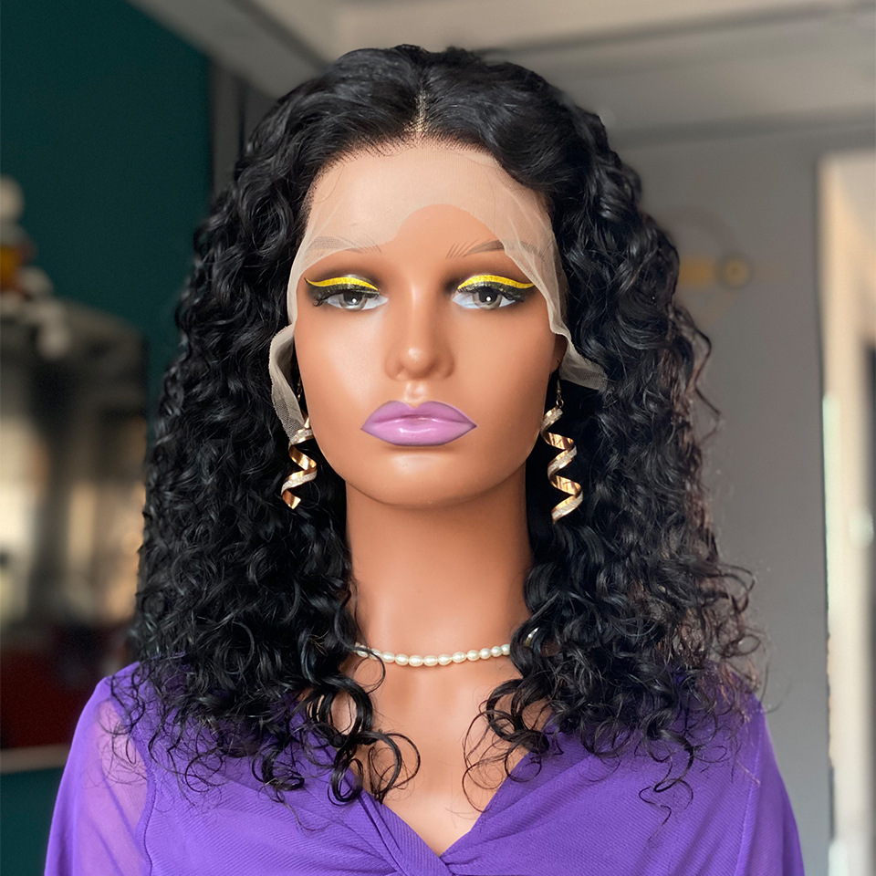 Promotion Water Wave Front Human Hair Wigs 13x4Lace Front Wig Closure Glueless Ready To Go Wear180% Density Curly Short Bob