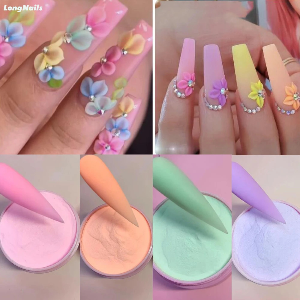 1Bottles Pink Purple Acrylic Powder 3D Carved Crystal Polymer Powder Extension Pigment Dust Manicure For Nail Polish Accessories 240626