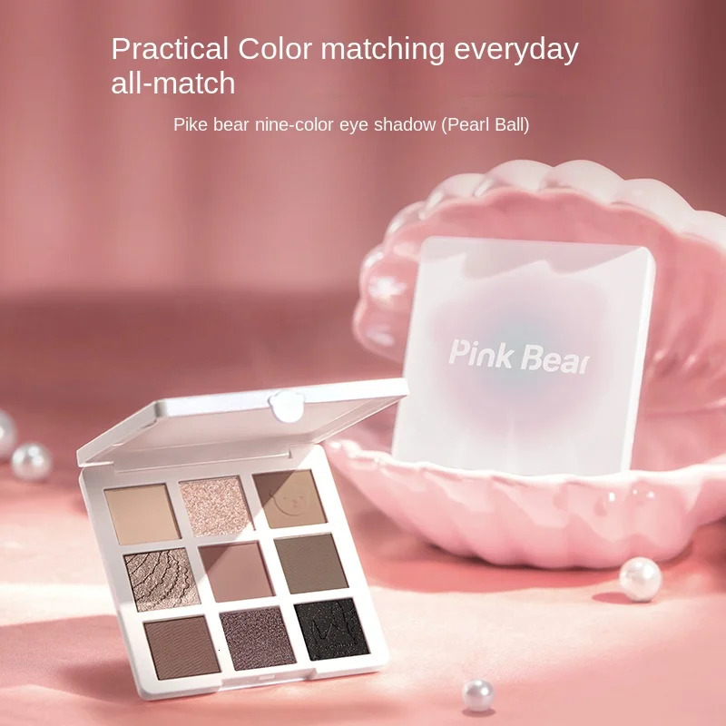 Pinkbear 9 Colour Matte Glitter Eyeshadow Palette With Soft Pure Contour Shades Waterproof Long Lasting Korean Eye Makeup 240624
