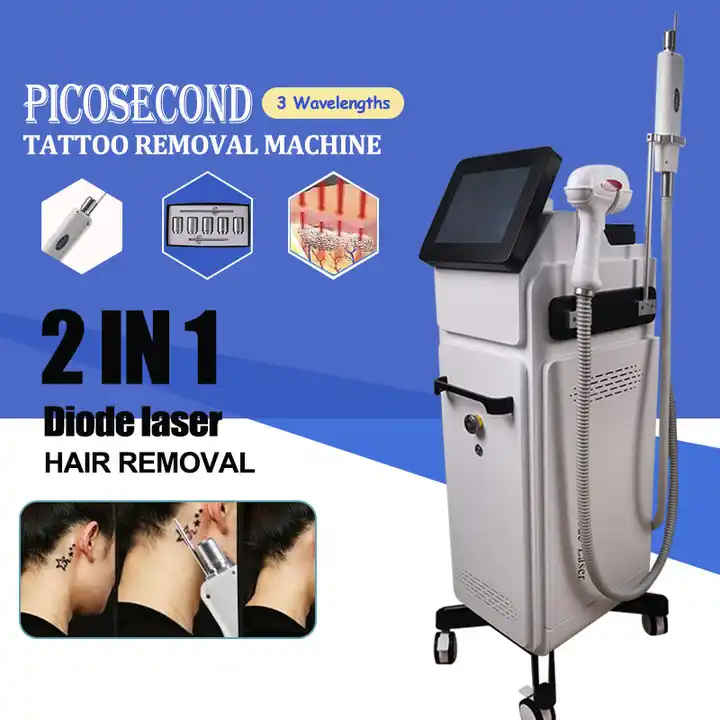 New Arrival Vertical 2 Handles 810 Diode Laser + Picosecond Laser Hair Removal Tattoo Removal Melanin Inhibiting Black Doll Treatment Skin Whitening D