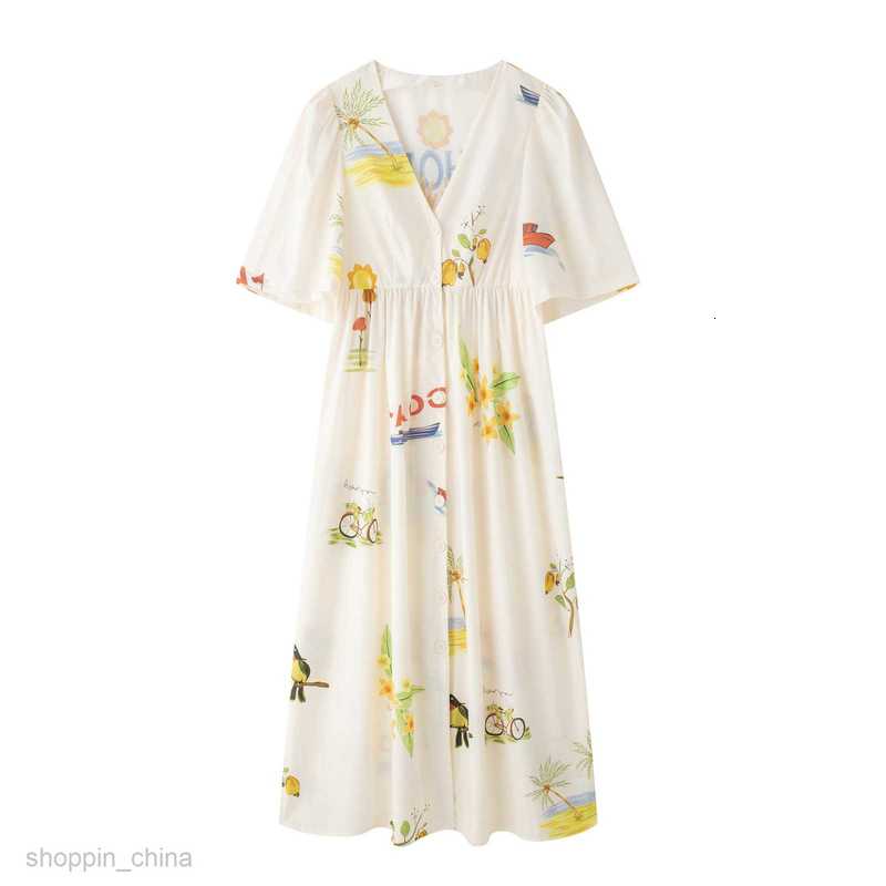 Basic Casual Dresses Women Summer New Women's Fashion Style V-Neck Long Positioned Printed Dress w039 7658