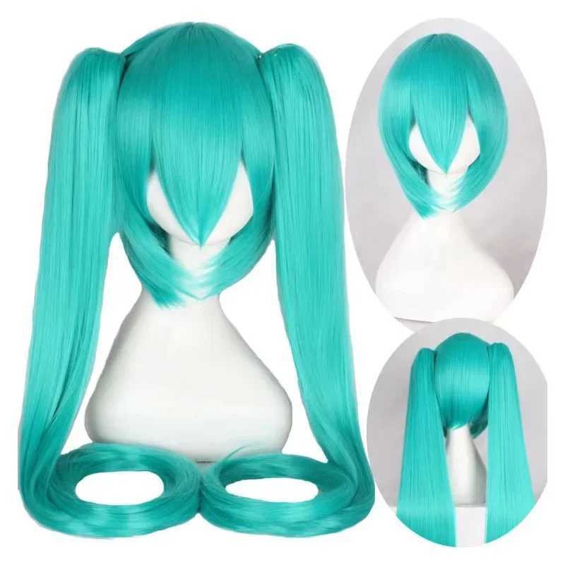 43in Hair Miku Cosplay Wig Long Heat Resistant Synthetic Hair Clip Ponytails Wigs + Wig Cap