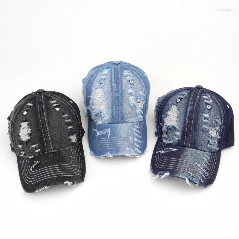 Ball Caps Hat Men's Spring And Summer Denim Ripped Peaked Cap Female Personality Street Fashion Baseball Sun Protection