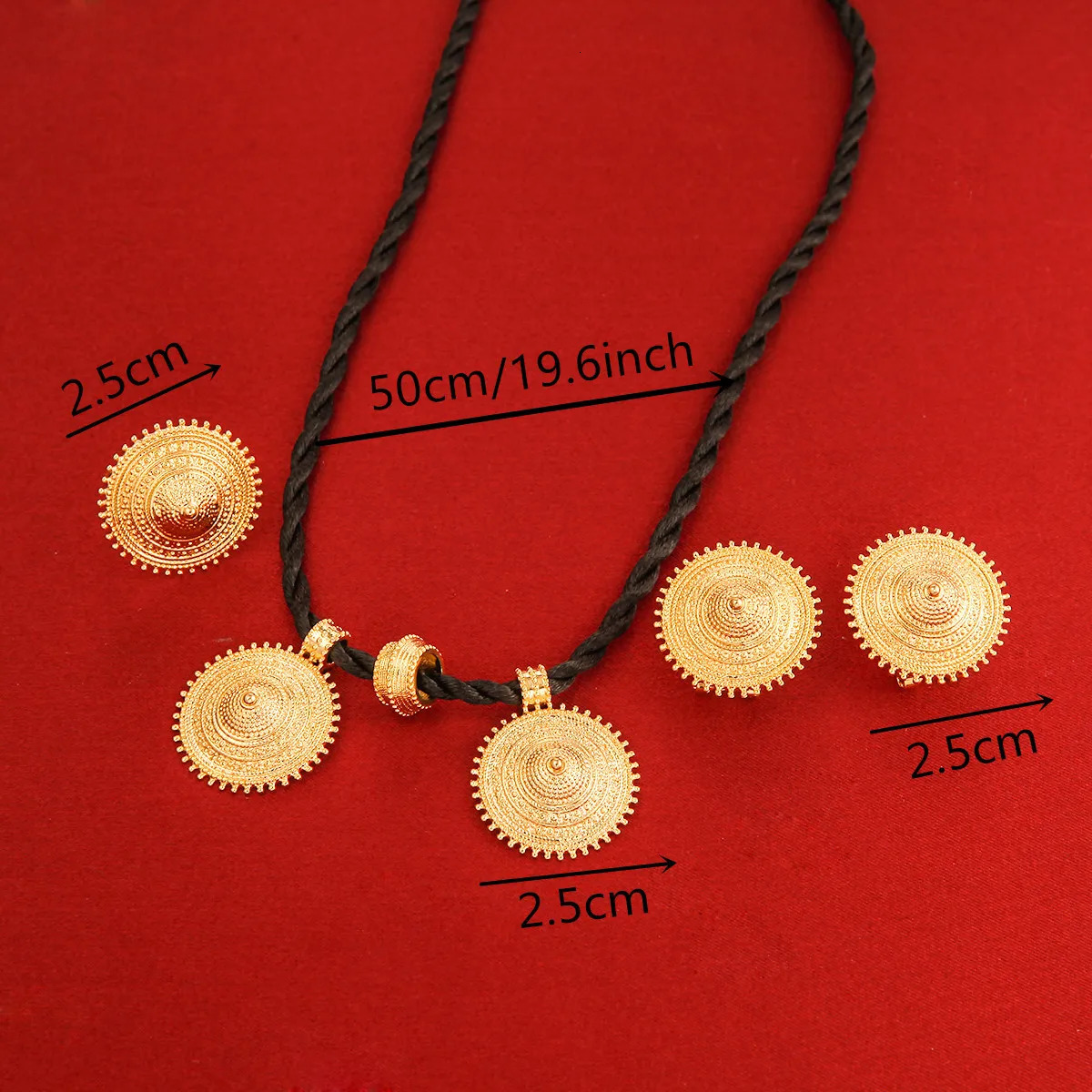 Silver Gold Color Ethiopian Fashion Rope Necklace Pendant Earrings Ring Habesha Wedding Jewelry Sets 240627