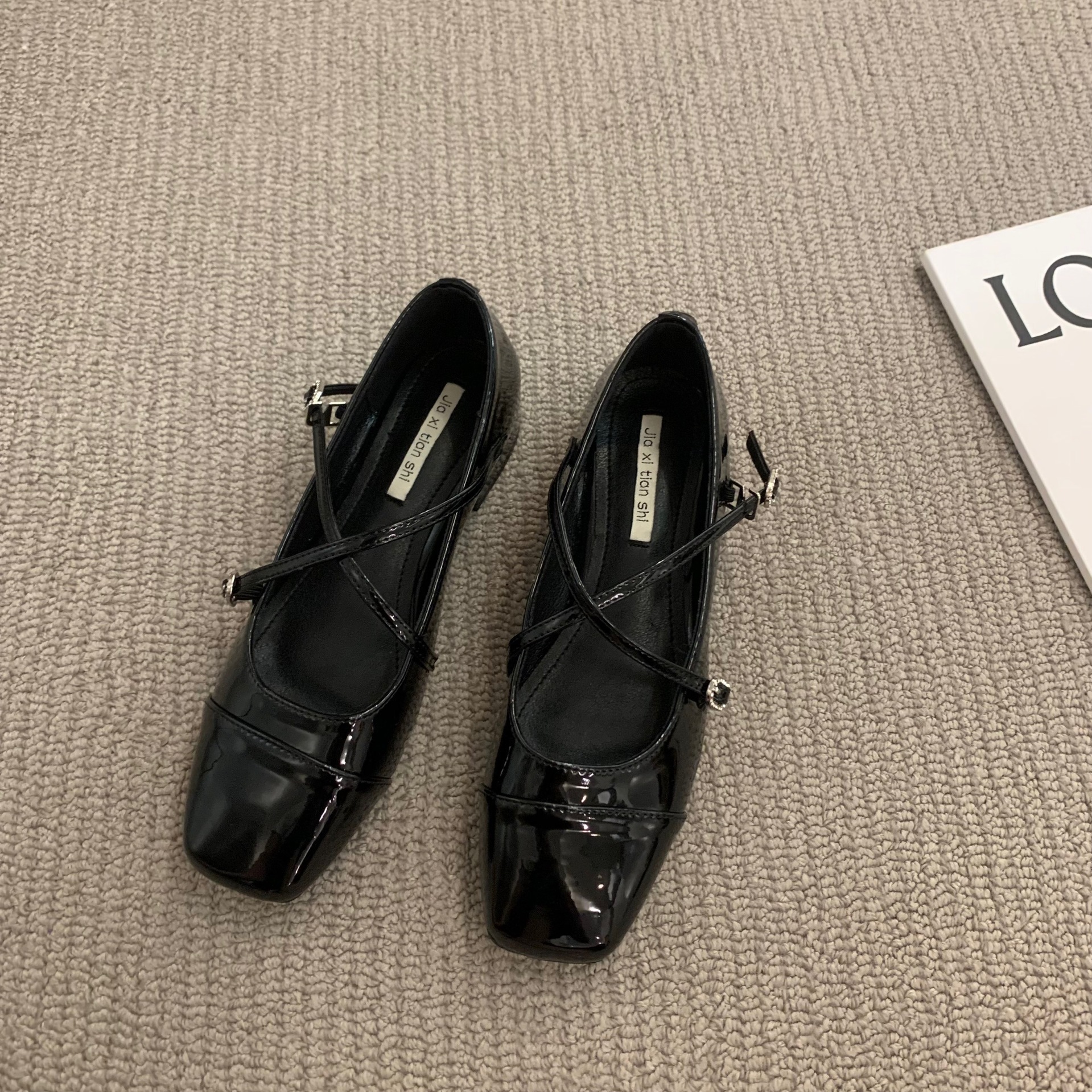 Block Heel Cross Mary Jane Square Toe Single Shoes Women's Shoes 2024 New Spring Flats