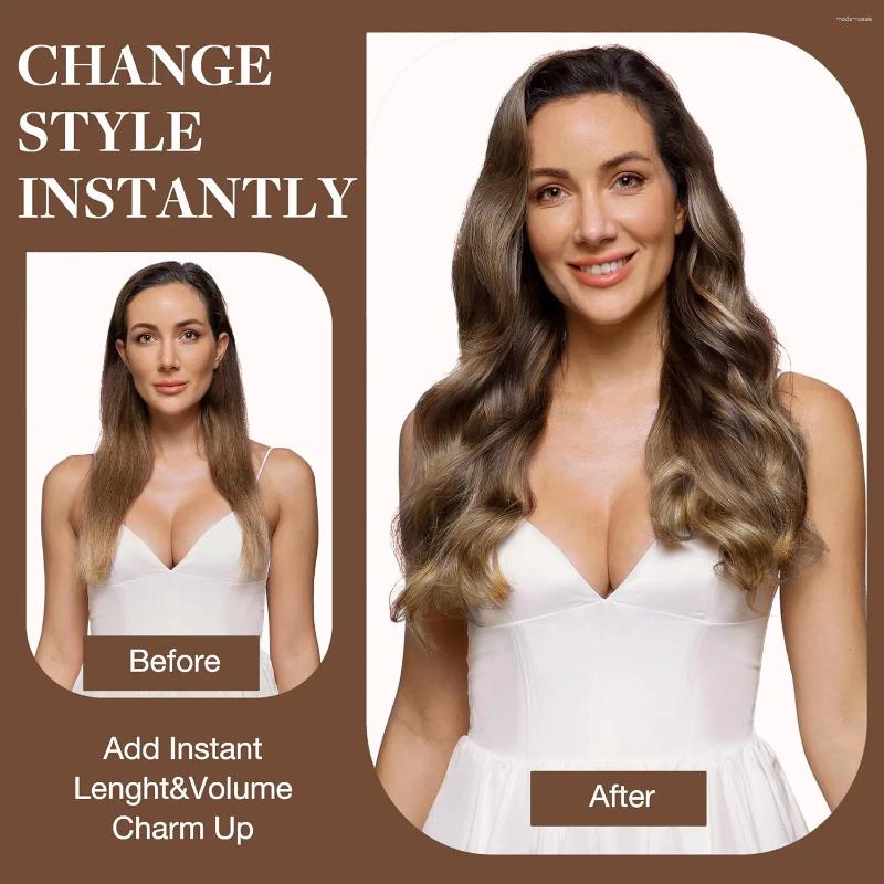 Straight Hair Clip In Human Extensions Real #4/27 Brown Highlights Blonde Ins Remy For Women 120G