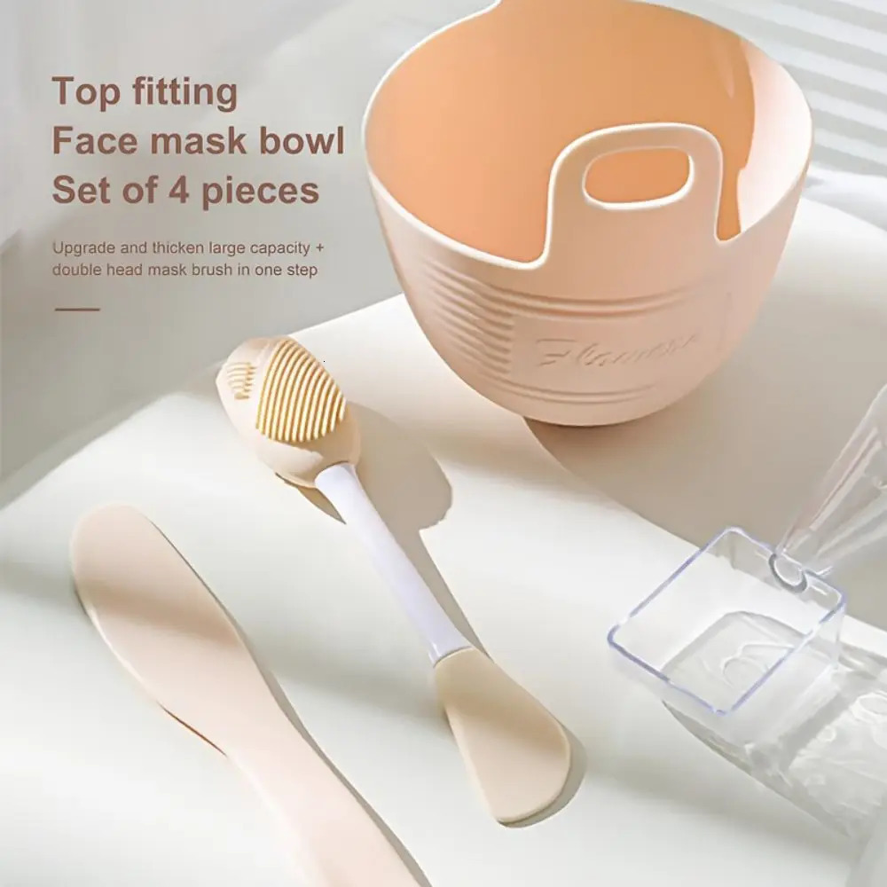 4pcs Face Mask Mixing Bowl Set Includes Silicone Mask BowlMask SpatulaMeasuring ScoopDouble Head Face BrushTool Kit For Mask 240626