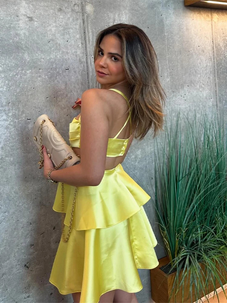 Sexy Backless Mini Dress Women Cascading Ruffle Sleeveless Female Cake Hem Dresses Party Vacation Beach Lady Vestidos 240627