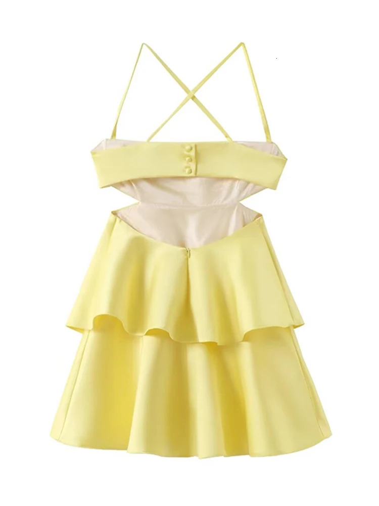 Sexy Backless Mini Dress Women Cascading Ruffle Sleeveless Female Cake Hem Dresses Party Vacation Beach Lady Vestidos 240627