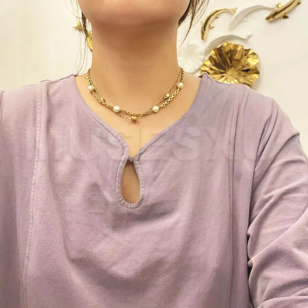 Jewelry Accessories Pearl Pendant Golden Skull Double-Layer Necklace Tassel Earrings Two Piece Jewelry Set For Womens Gifts 240627