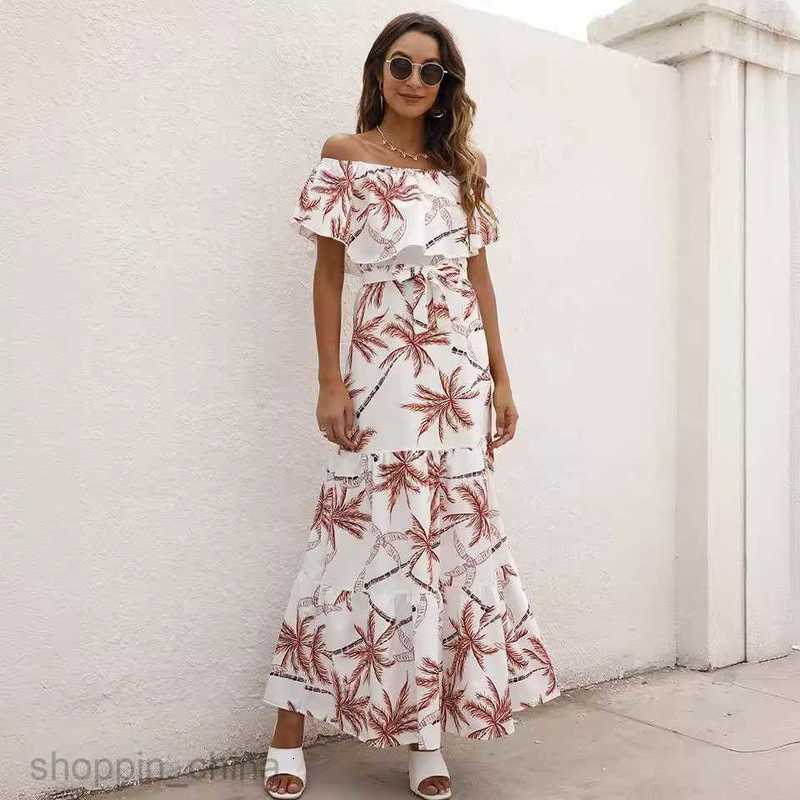 Basic Casual Dresses Women Dress Summer women's printed one neck Ruffle Dress