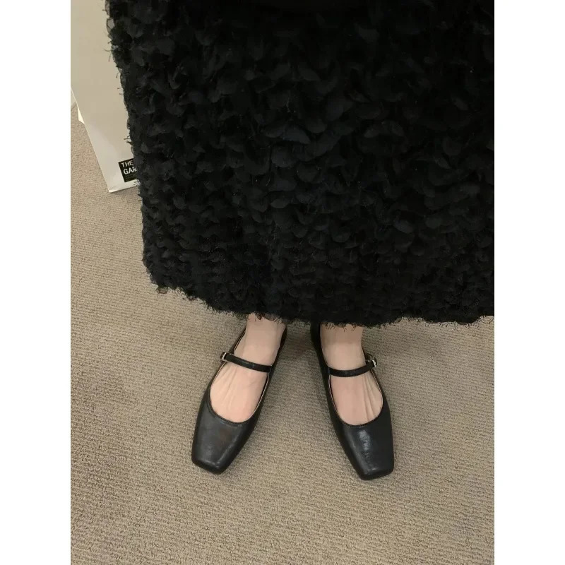 Summer Women Flats Fashion Square Toe Shallow Mary Jane Shoes Soft Casual Ballet Shoes Slingback Shoes Black 240627