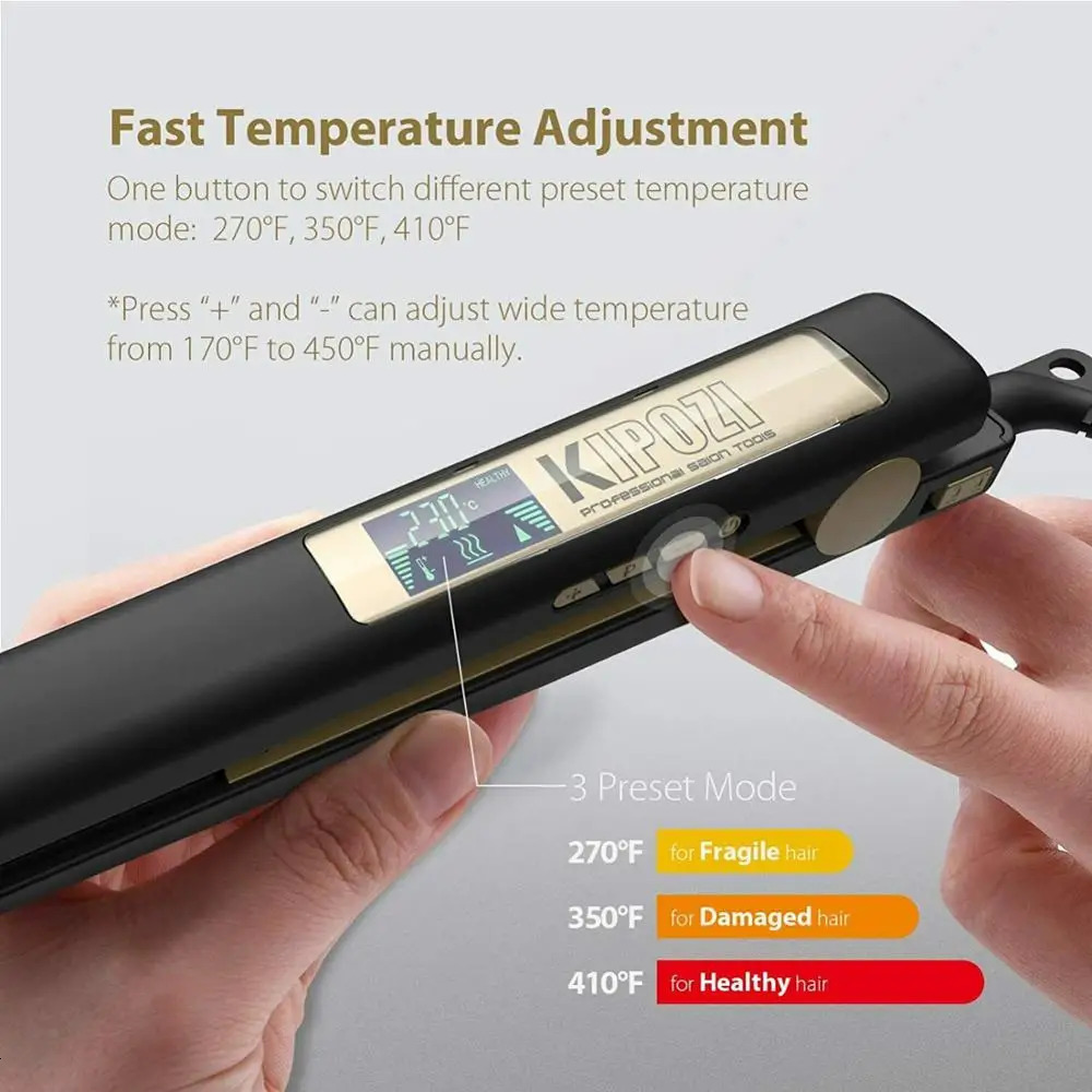 KIPOZI Hair Straightener Professional Flat Iron Digital LCD Display Flat Iron Comb Hair Curler Beauty Care Curling Iron 240626