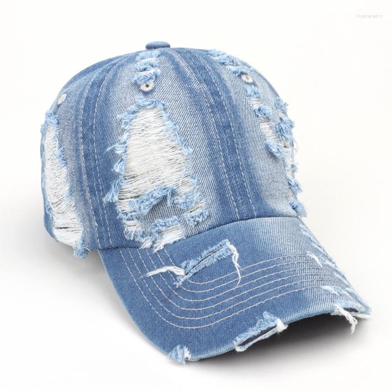 Ball Caps Hat Men's Spring And Summer Denim Ripped Peaked Cap Female Personality Street Fashion Baseball Sun Protection